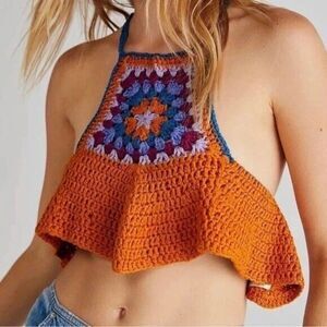 Free People Bella Crochet Crop Top XS Festival Boho Hippie NWOT